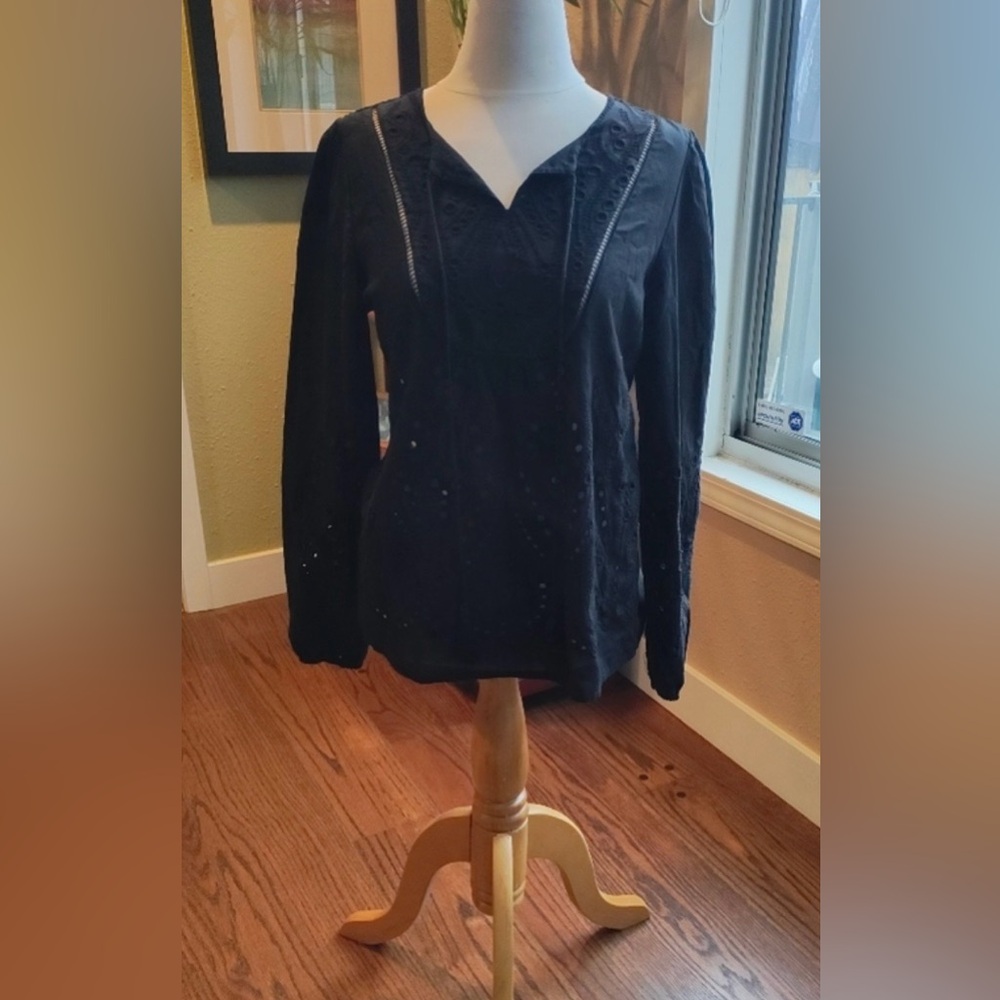 NWOT Adiva Black Eyelet Long Sleeve Top.